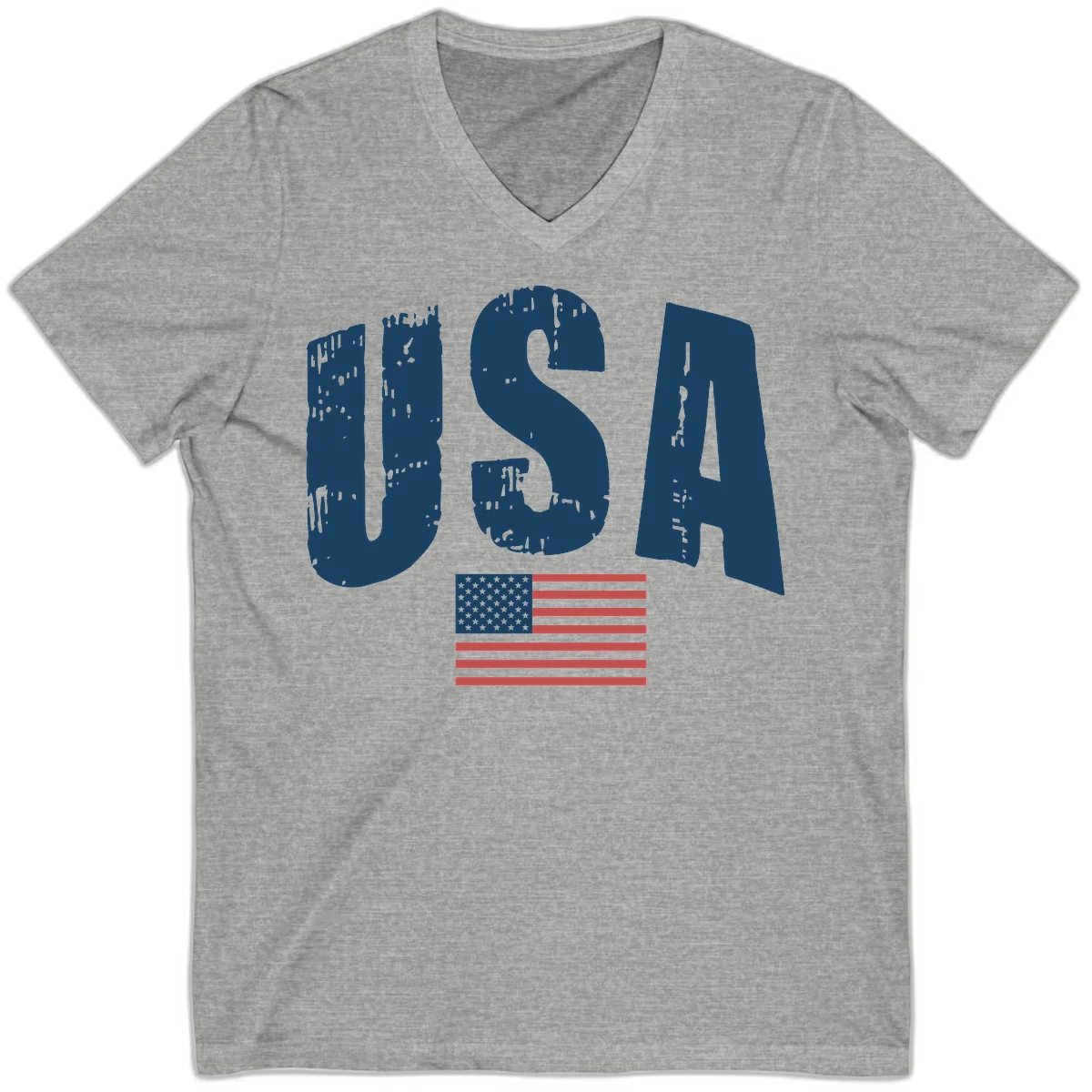 USA Patriotic Flag Distressed V-Neck in Athletic Heather