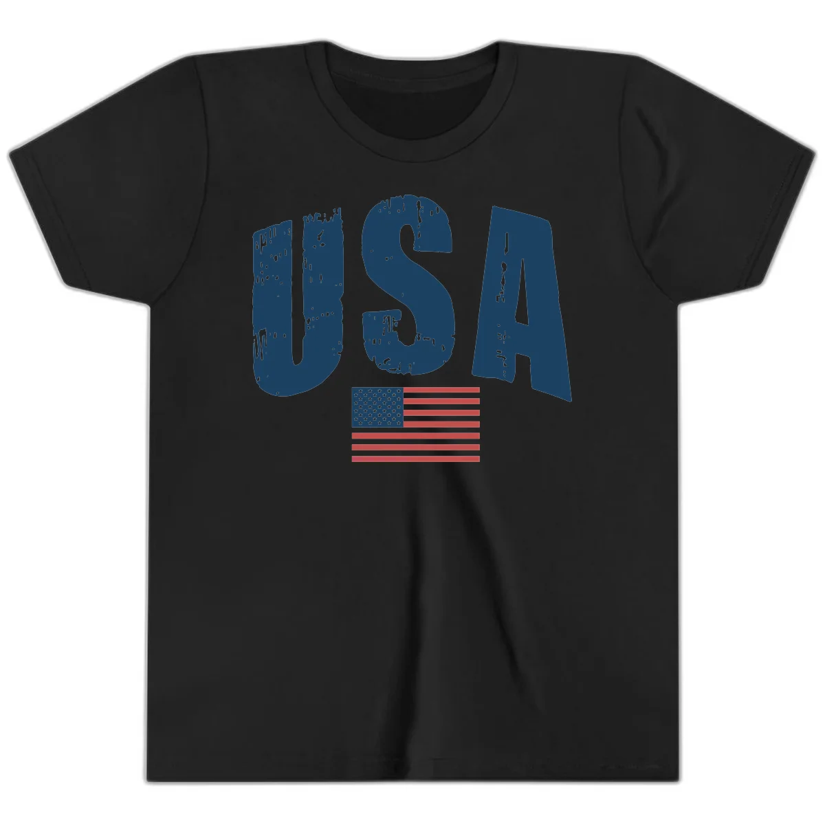 USA Patriotic Flag Distressed Youth T-Shirt in Black