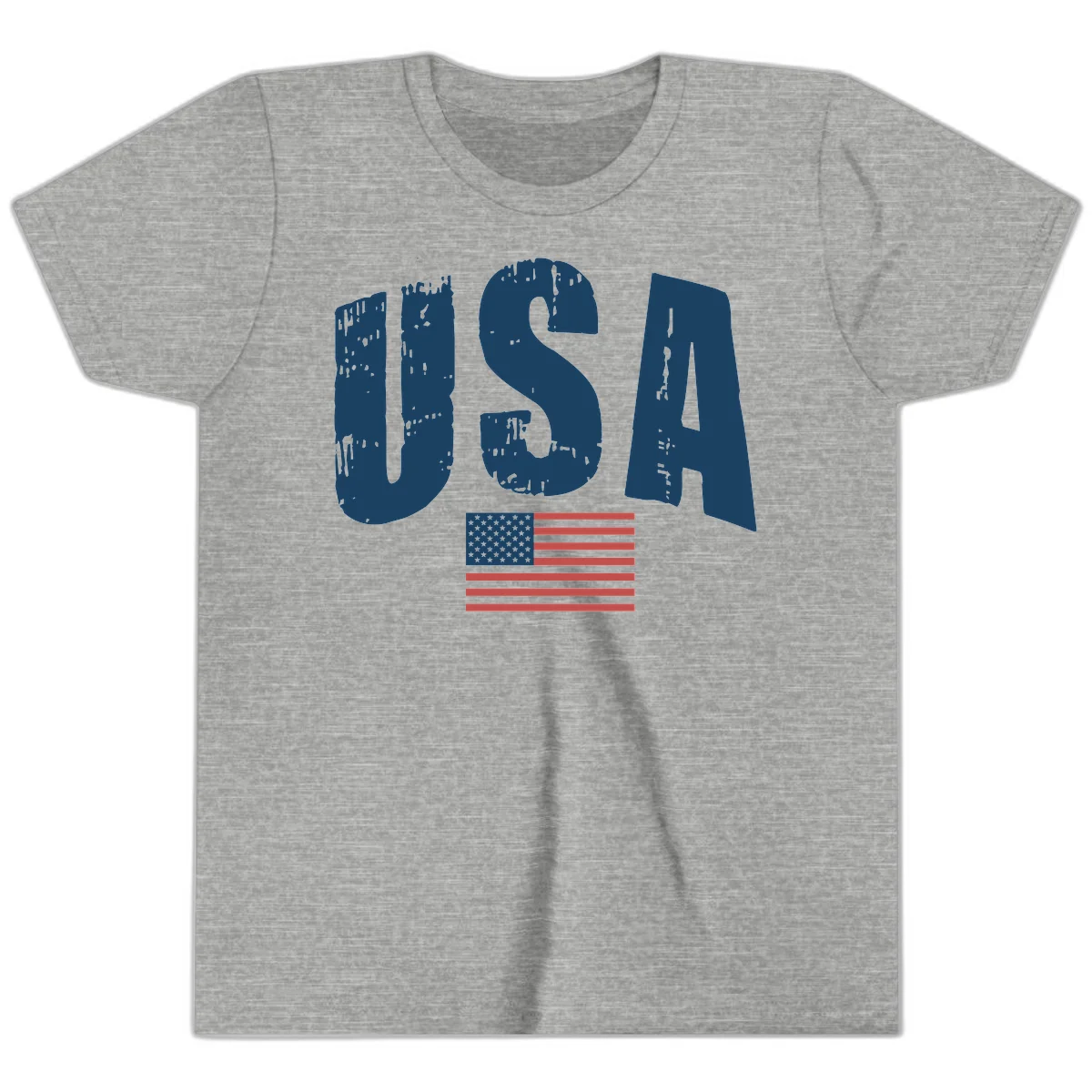 USA Patriotic Flag Distressed Youth T-Shirt in Athletic Heather