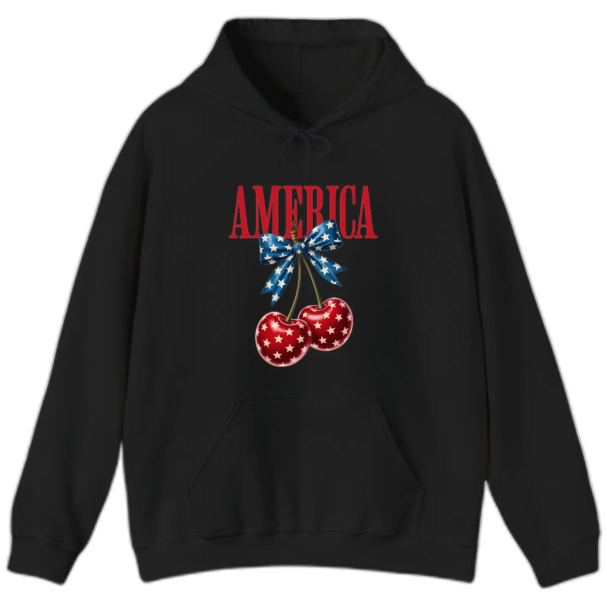 America Patriotic Cherries Hoodie in Black