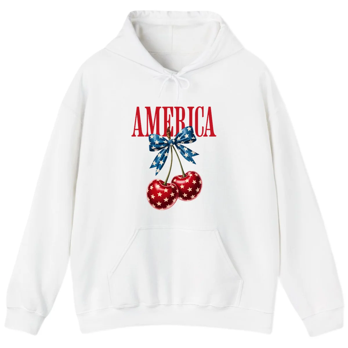 America Patriotic Cherries Hoodie in White