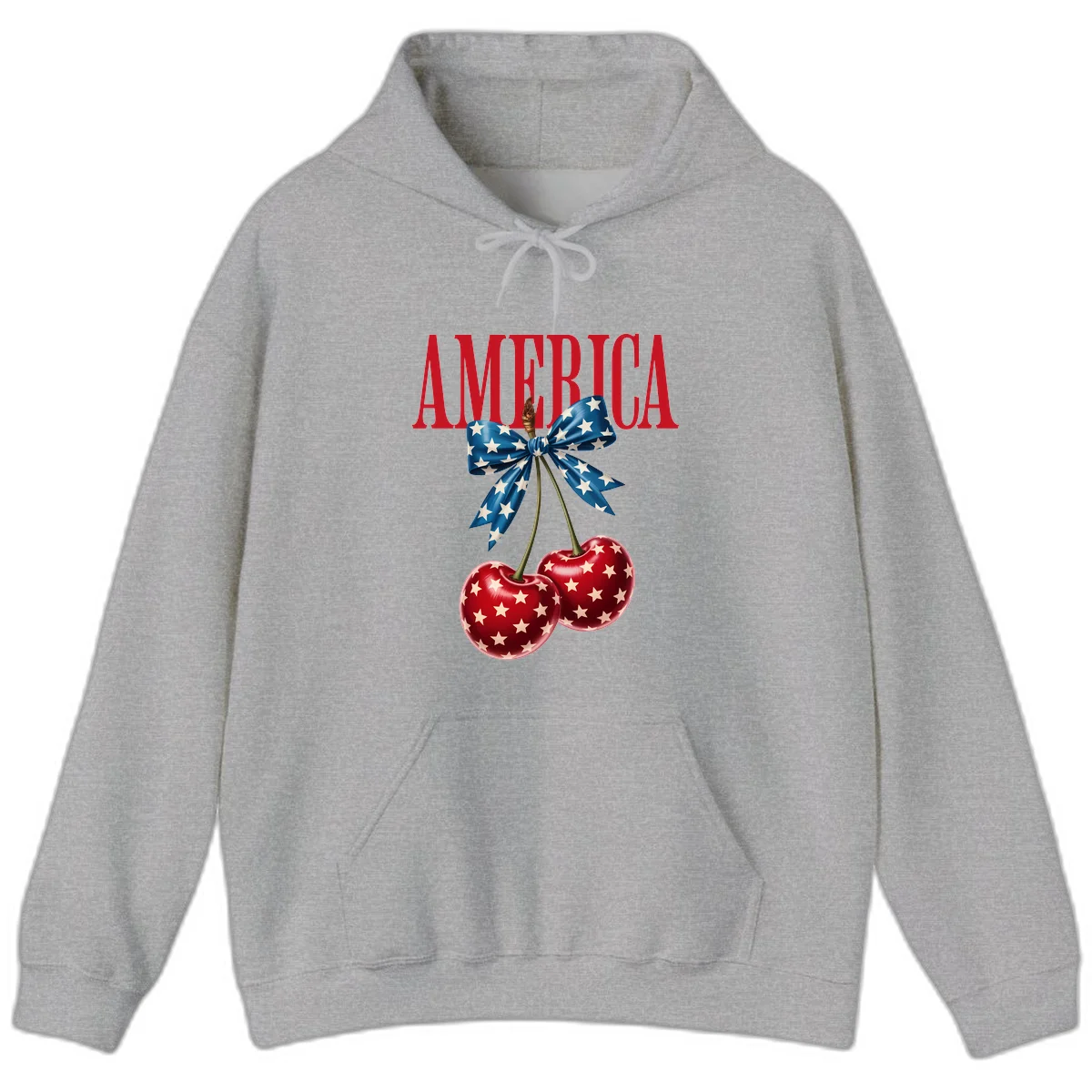 America Patriotic Cherries Hoodie in Sport Grey