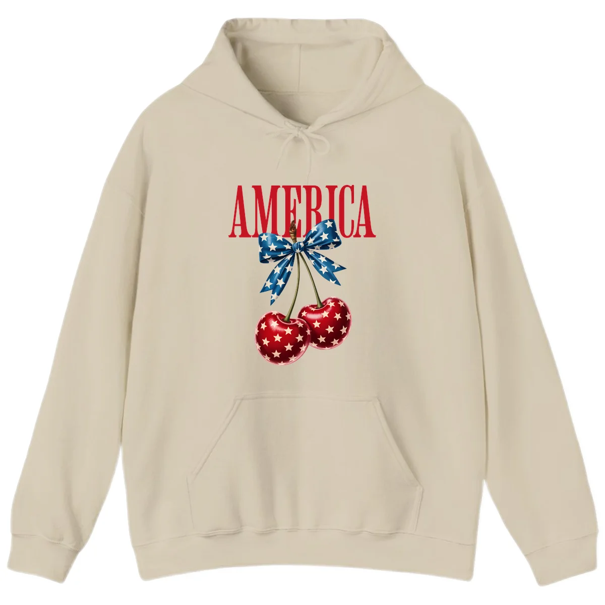 America Patriotic Cherries Hoodie in Sand
