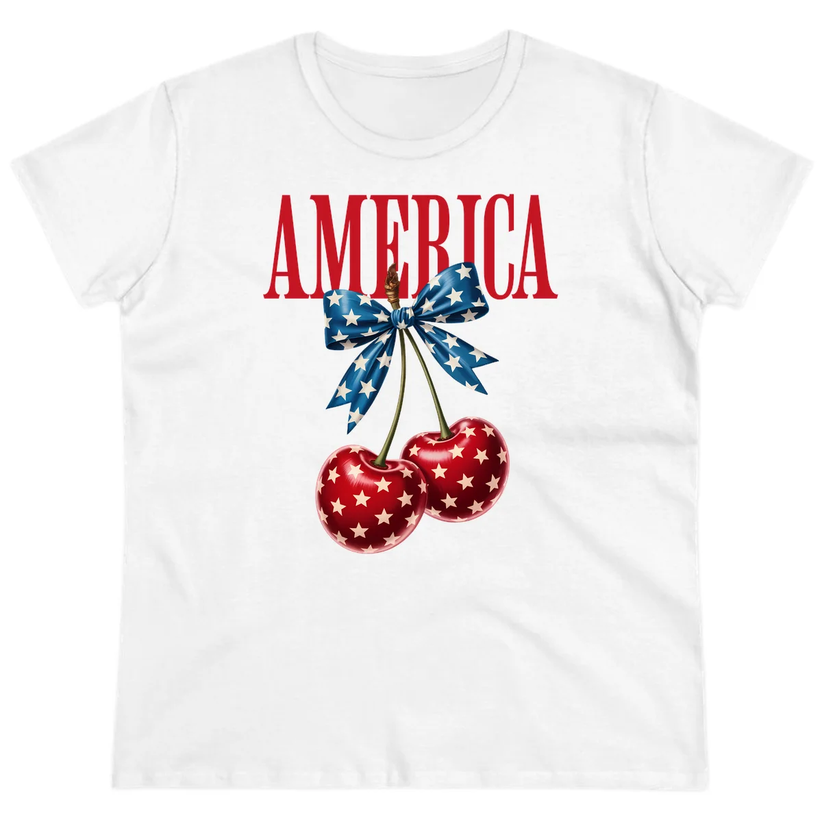 America Patriotic Cherries Ladies Tee in White