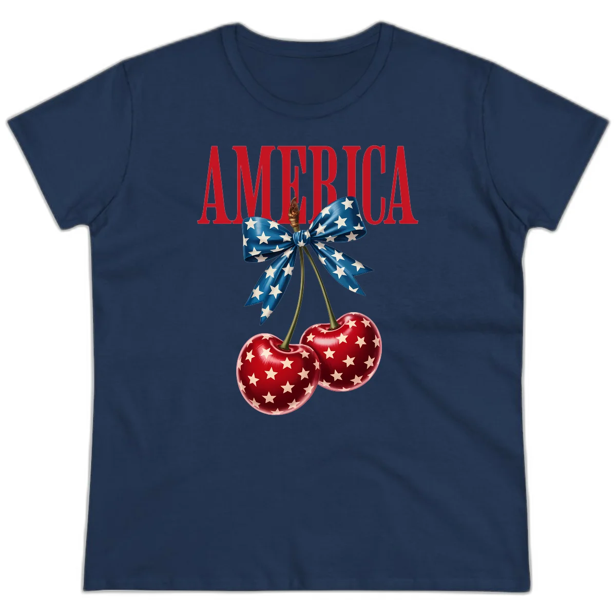 America Patriotic Cherries Ladies Tee in Navy