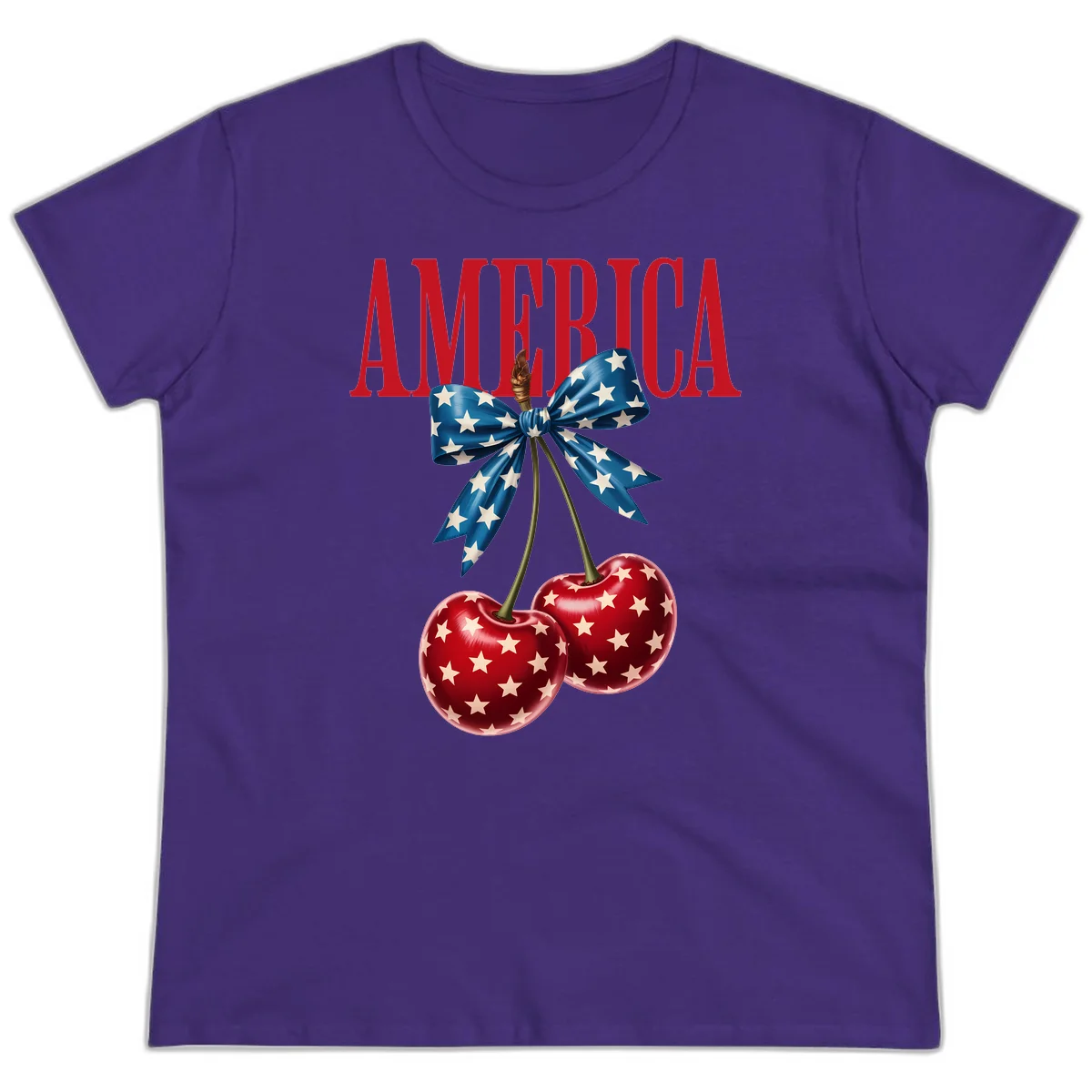 America Patriotic Cherries Ladies Tee in Purple