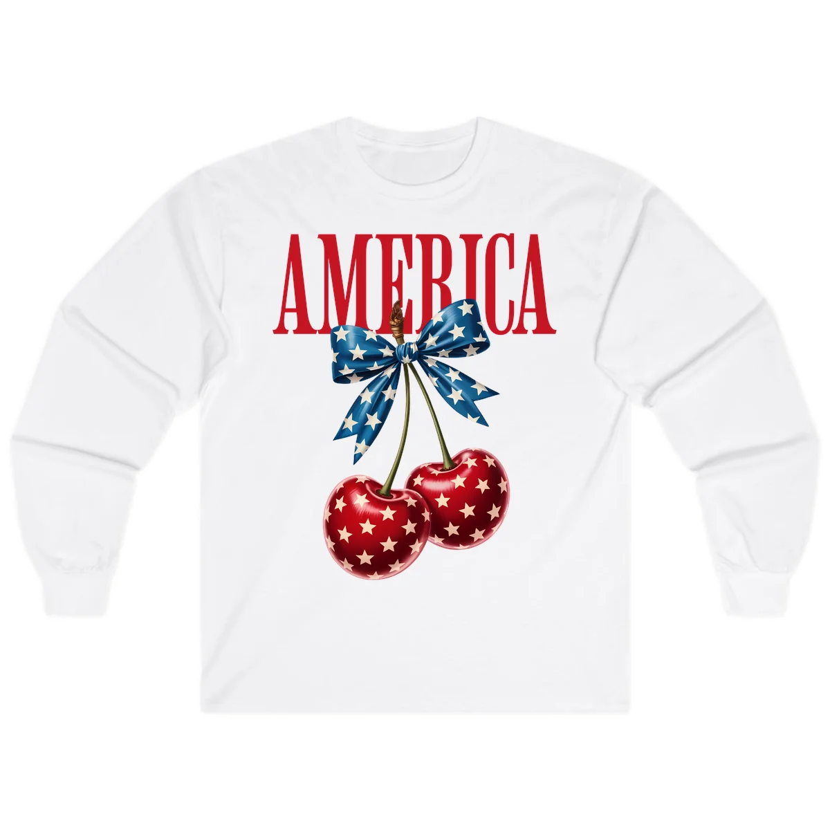 America Patriotic Cherries Long Sleeve in White