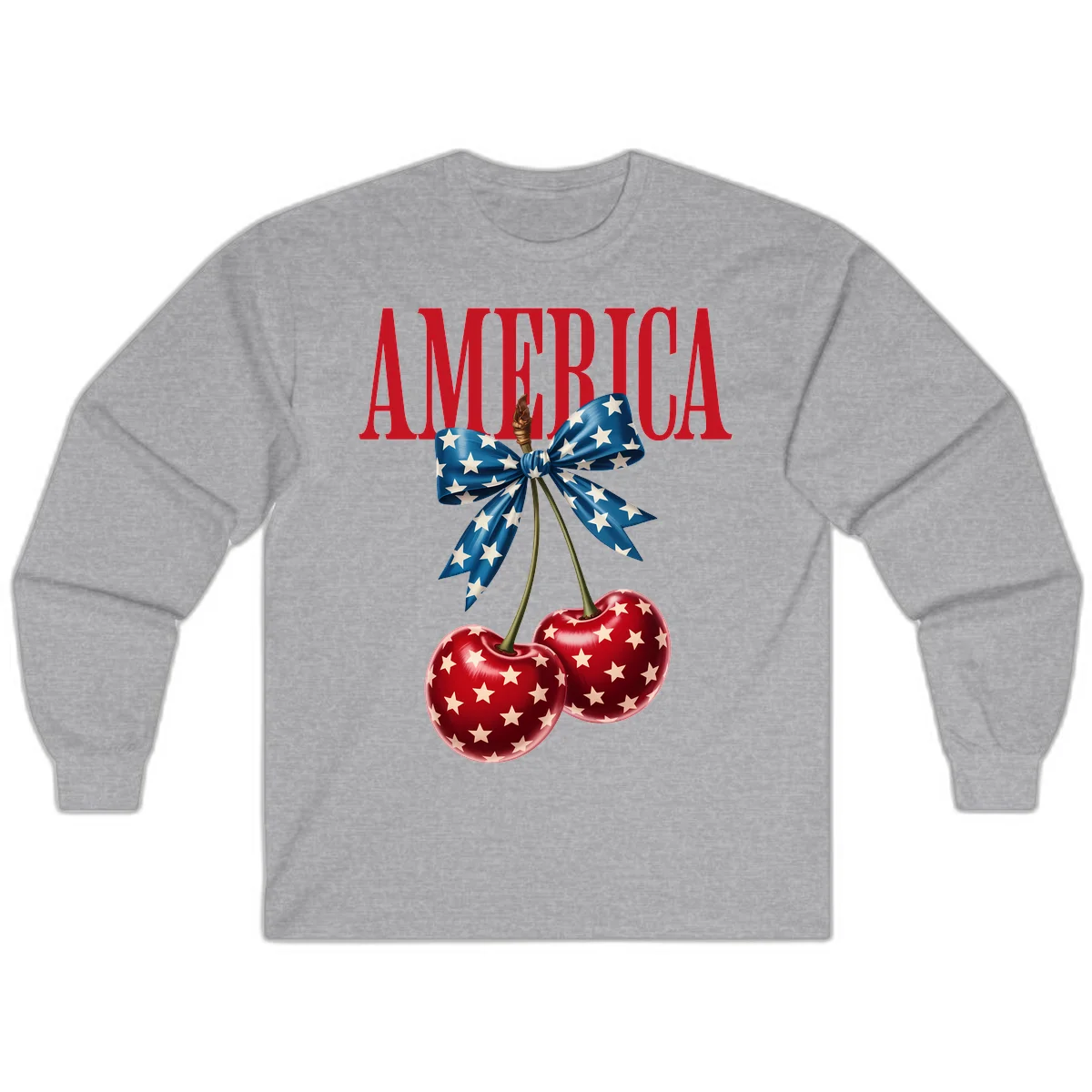 America Patriotic Cherries Long Sleeve in Sport Grey