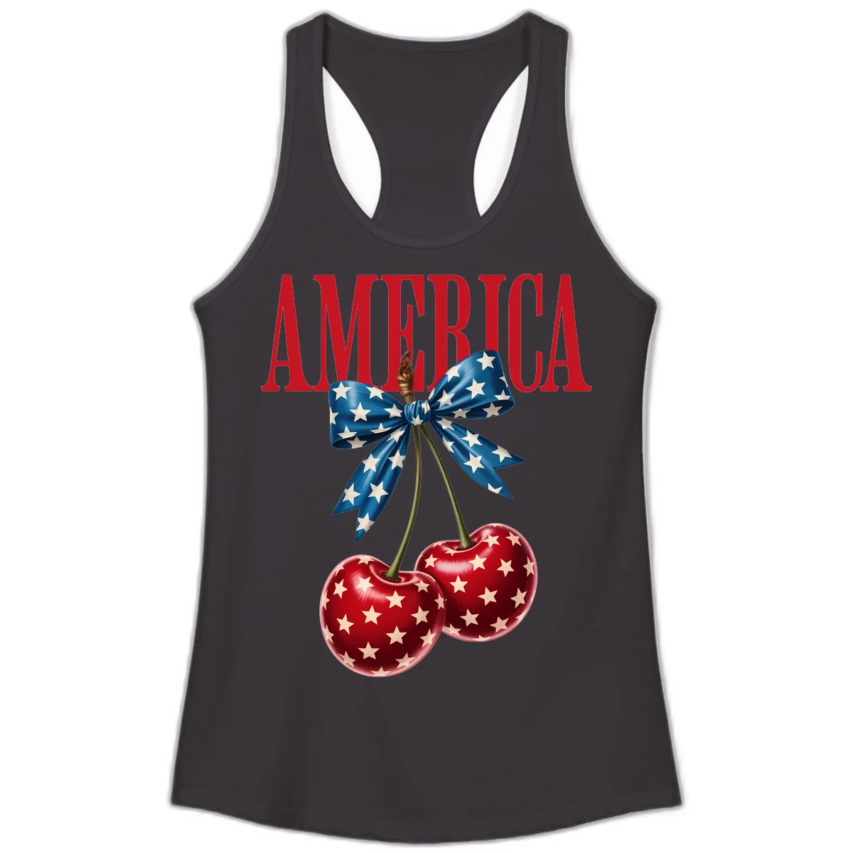 America Patriotic Cherries Ladies Tank in Black