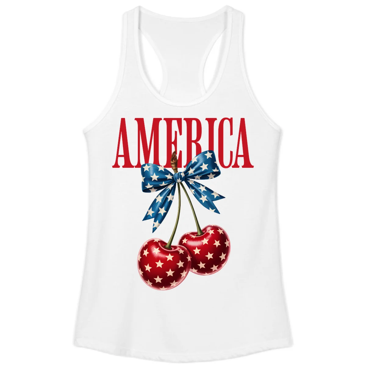 America Patriotic Cherries Ladies Tank in White
