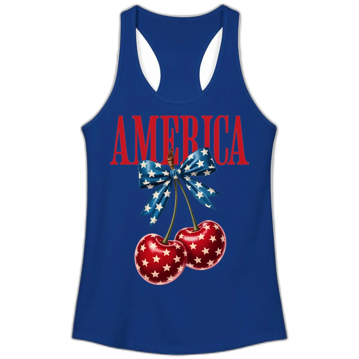 America Patriotic Cherries Ladies Tank in Solid Royal