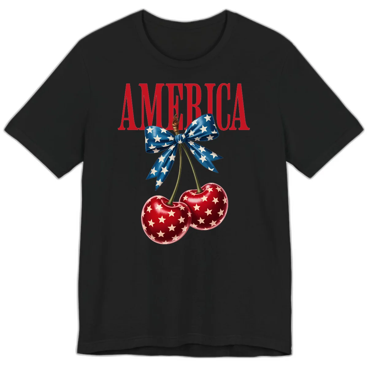 America Patriotic Cherries Premium T-Shirt in Black