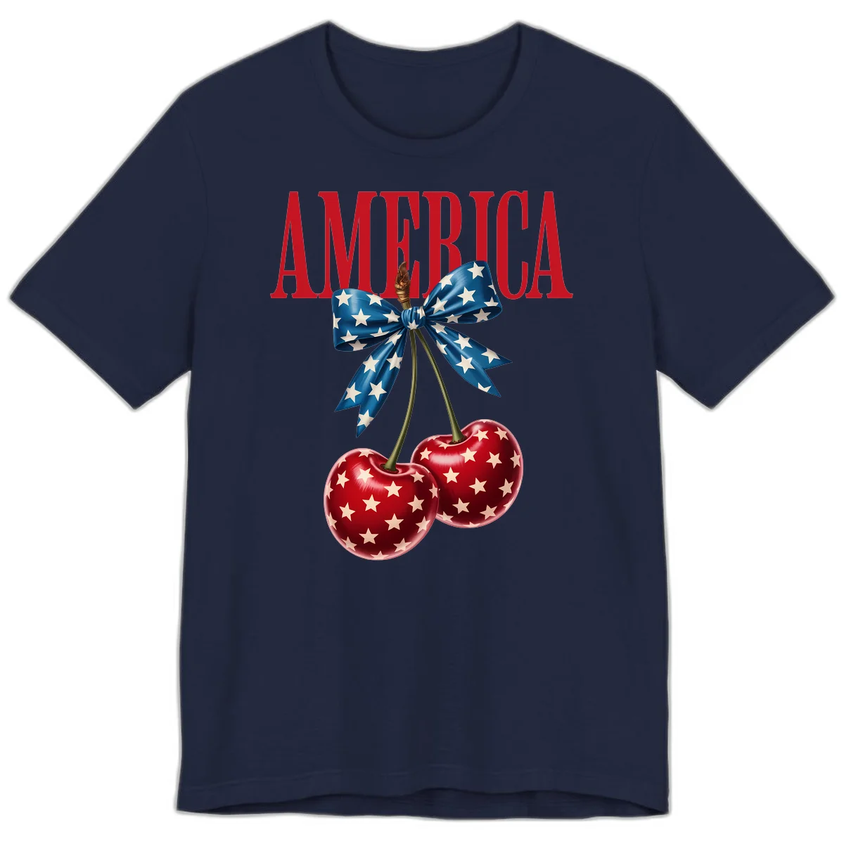 America Patriotic Cherries Premium T-Shirt in Navy