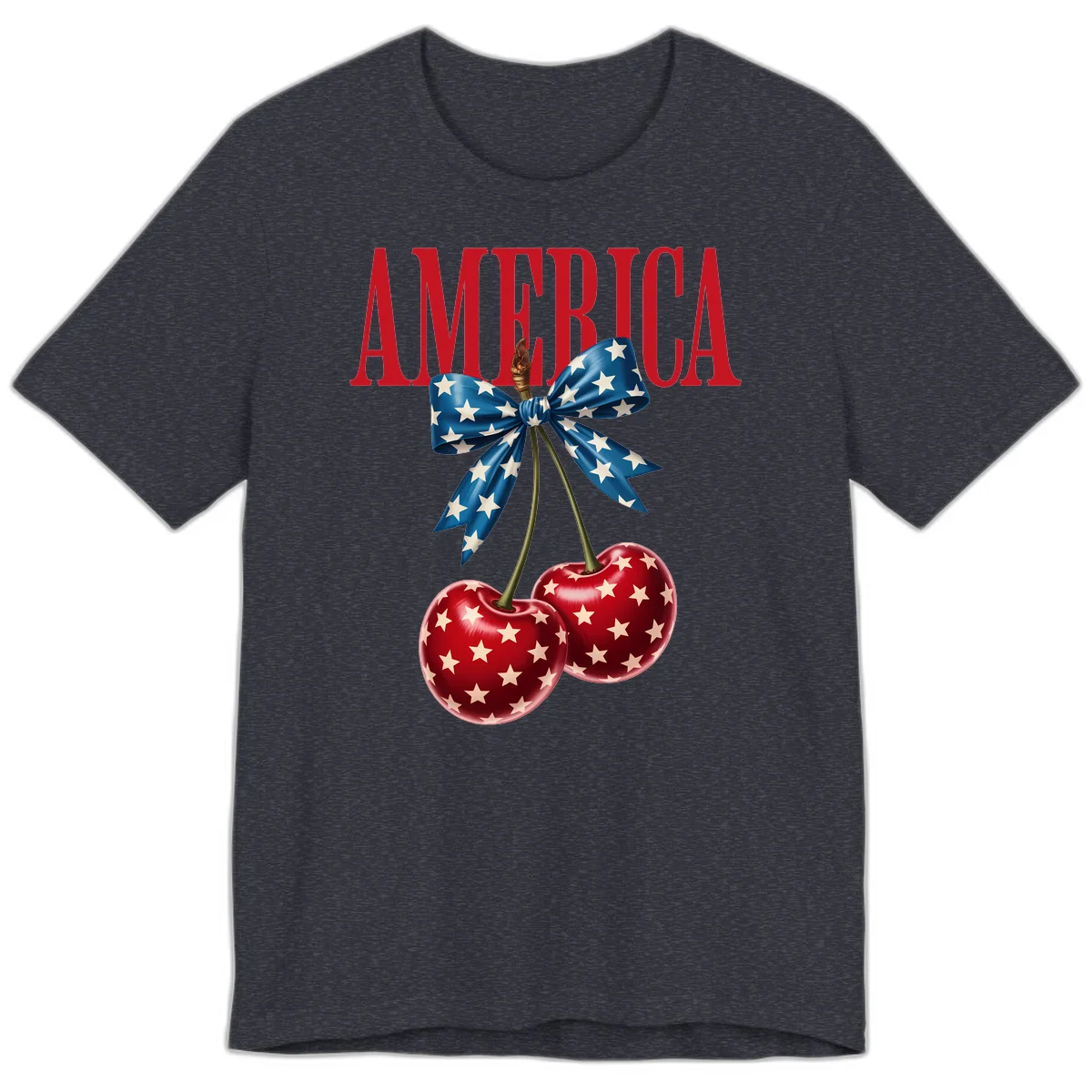 America Patriotic Cherries Premium T-Shirt in Heather Navy