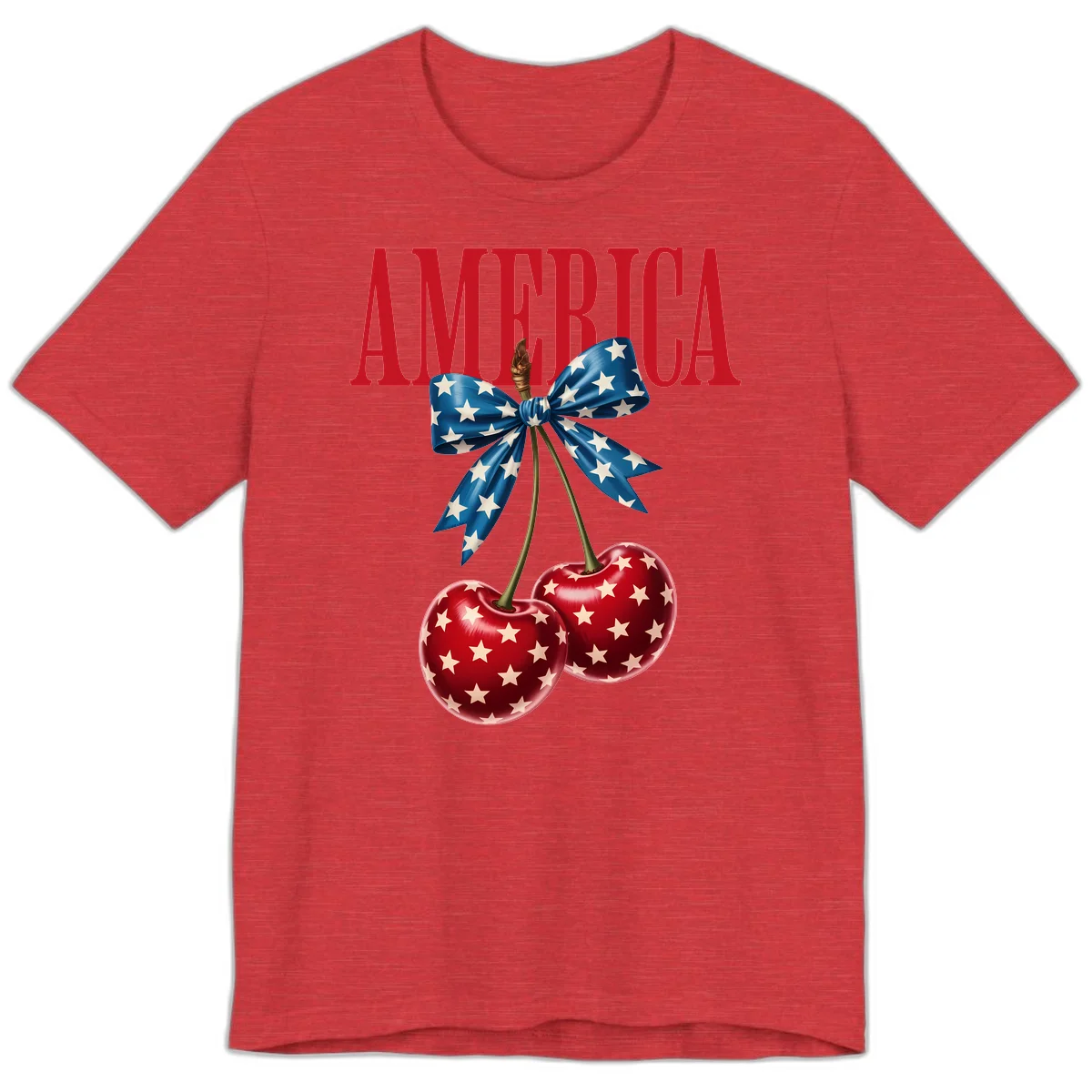 America Patriotic Cherries Premium T-Shirt in Heather Red