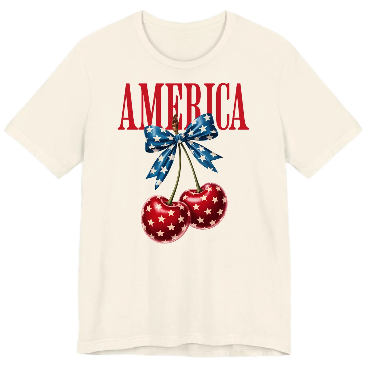 America Patriotic Cherries Premium T-Shirt in Natural