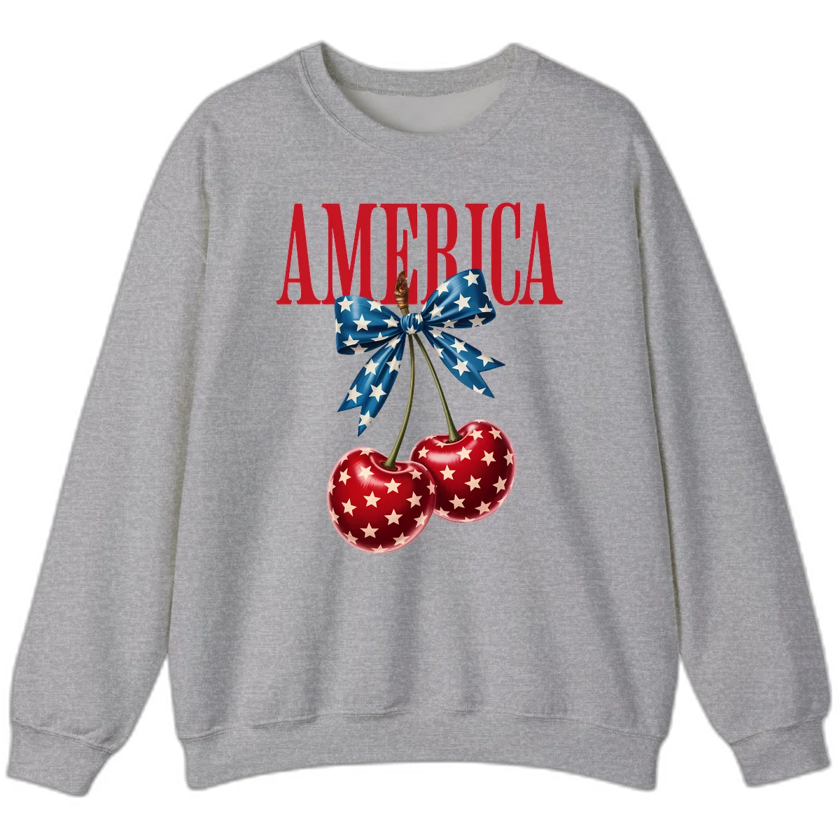 America Patriotic Cherries Sweatshirt in Sport Grey
