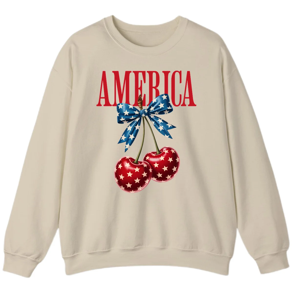 America Patriotic Cherries Sweatshirt in Sand