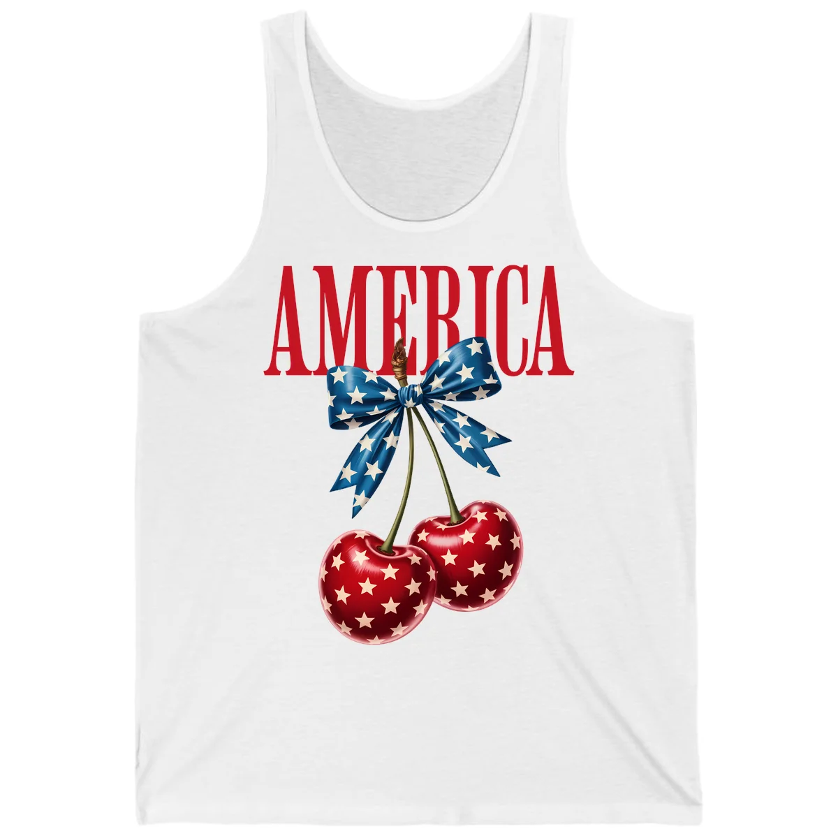 America Patriotic Cherries Tank in White