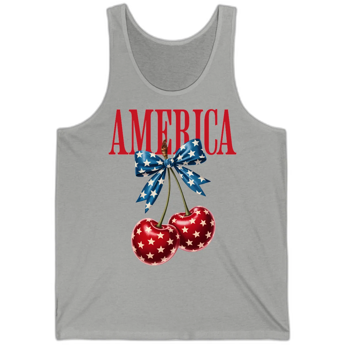 America Patriotic Cherries Tank in Athletic Heather