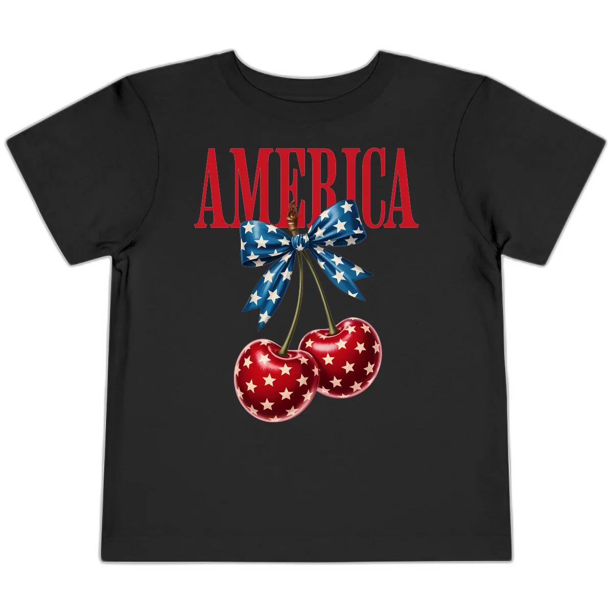 America Patriotic Cherries Toddler T-Shirt in Black