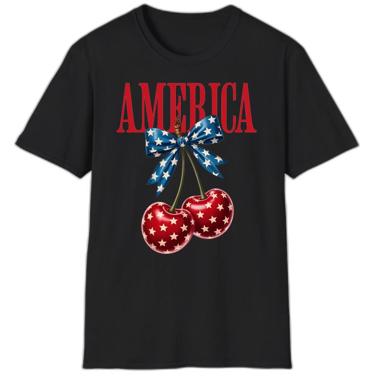 America Patriotic Cherries T-Shirt in Black
