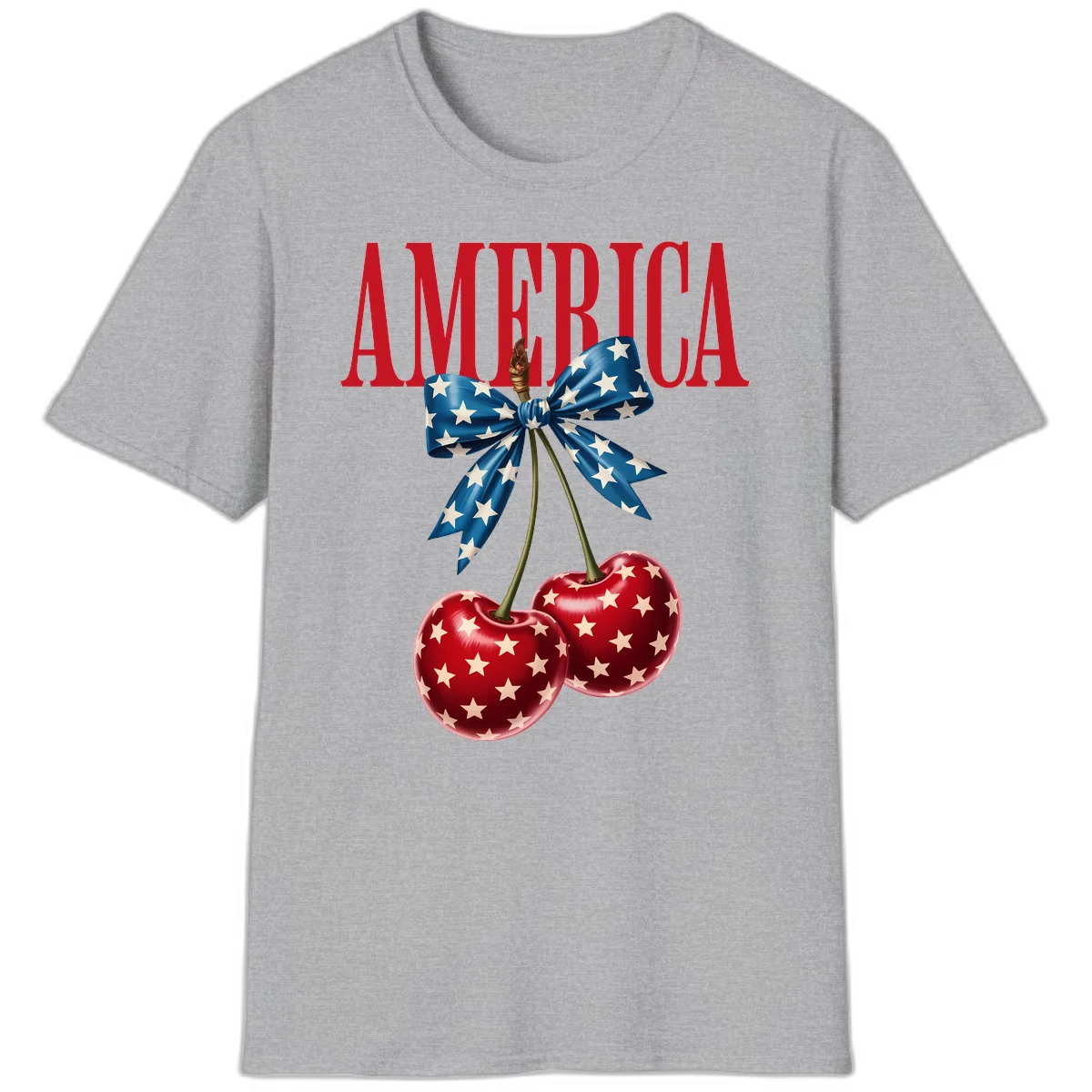 America Patriotic Cherries T-Shirt in Sport Grey