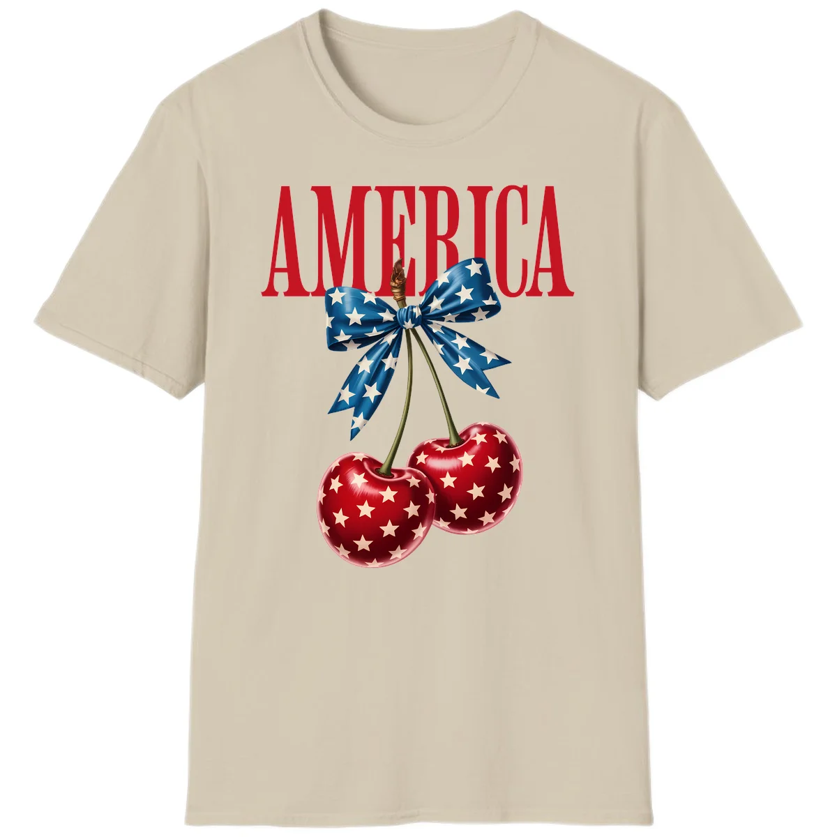 America Patriotic Cherries T-Shirt in Sand