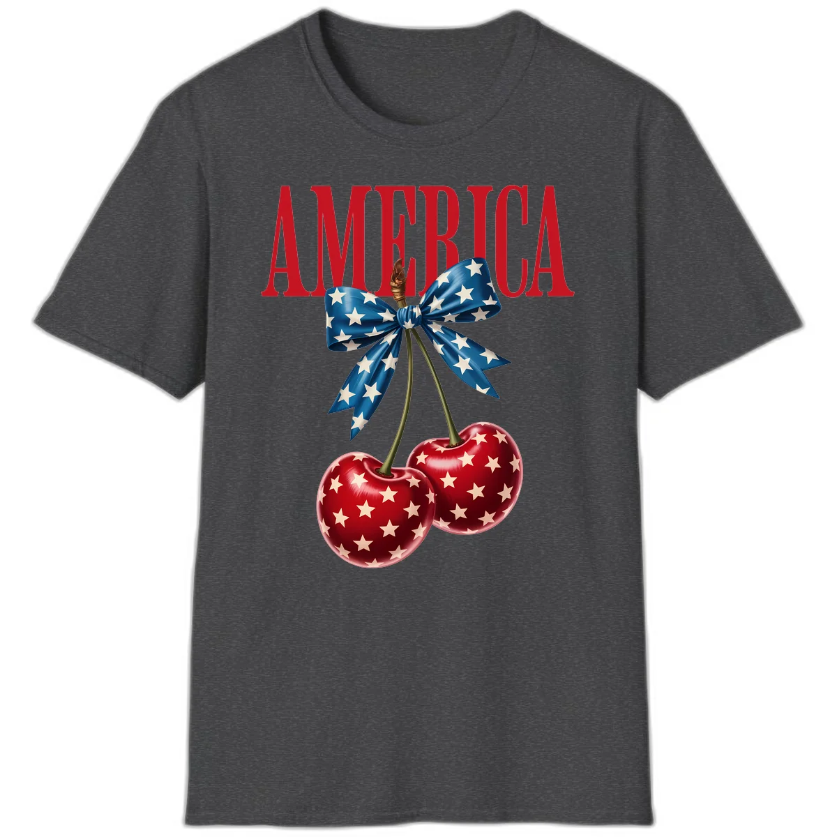 America Patriotic Cherries T-Shirt in Dark Heather