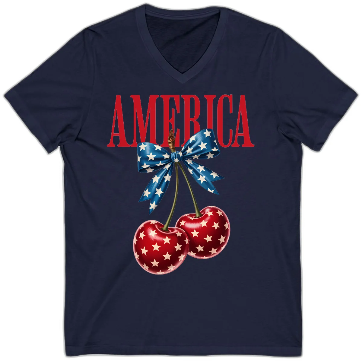 America Patriotic Cherries V-Neck in Navy