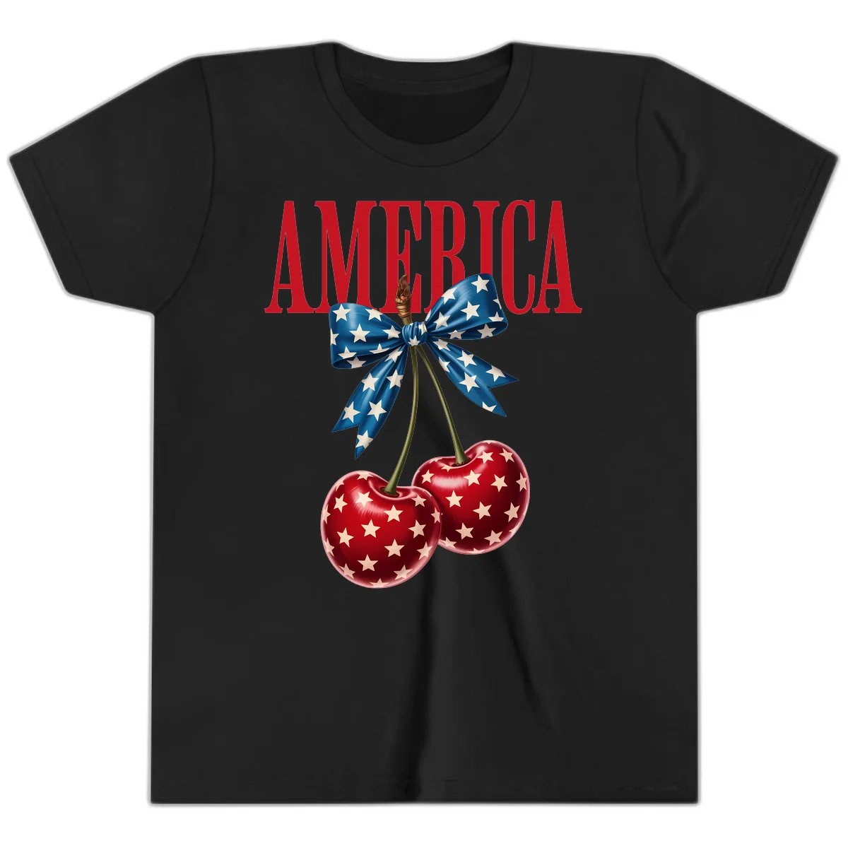 America Patriotic Cherries Youth T-Shirt in Black