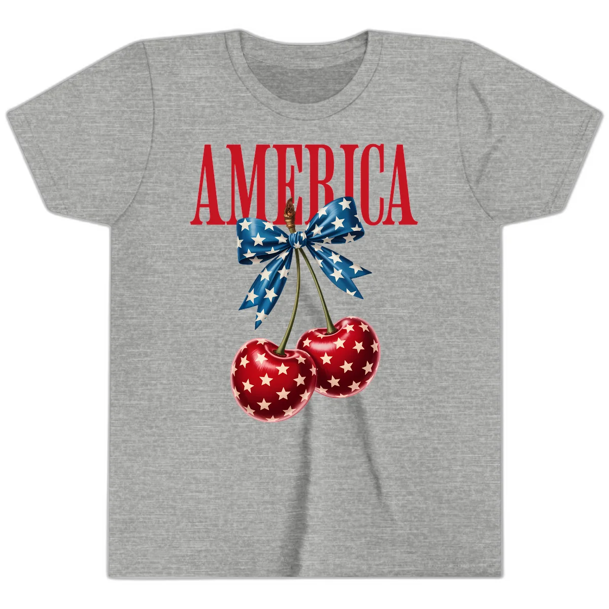America Patriotic Cherries Youth T-Shirt in Athletic Heather