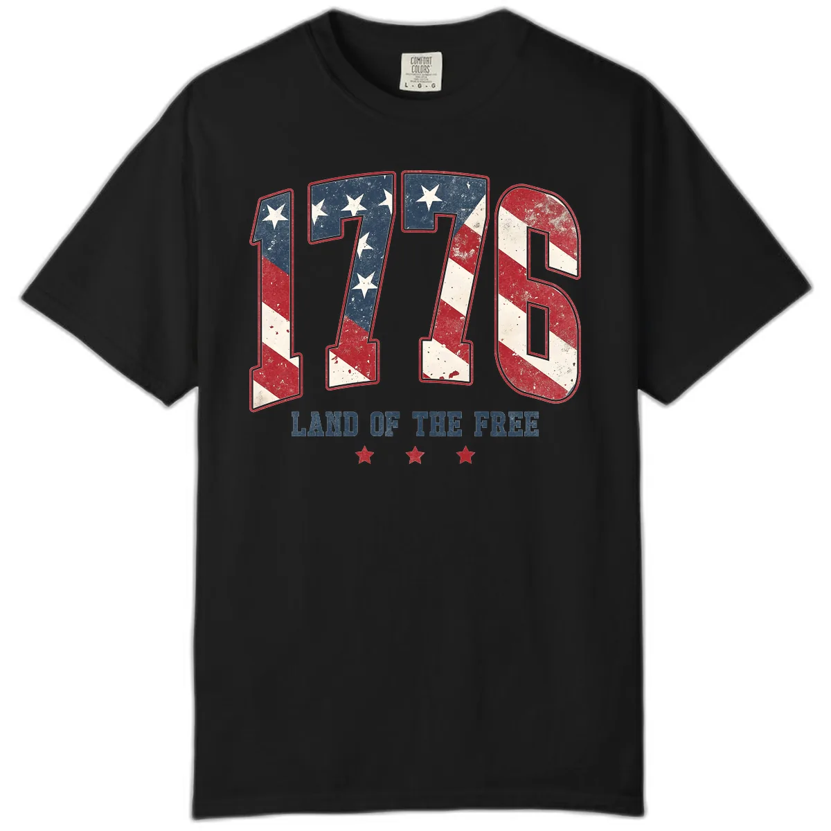 Vintage 1776 Land Of The Free Patriotic Design Comfort Color in Black