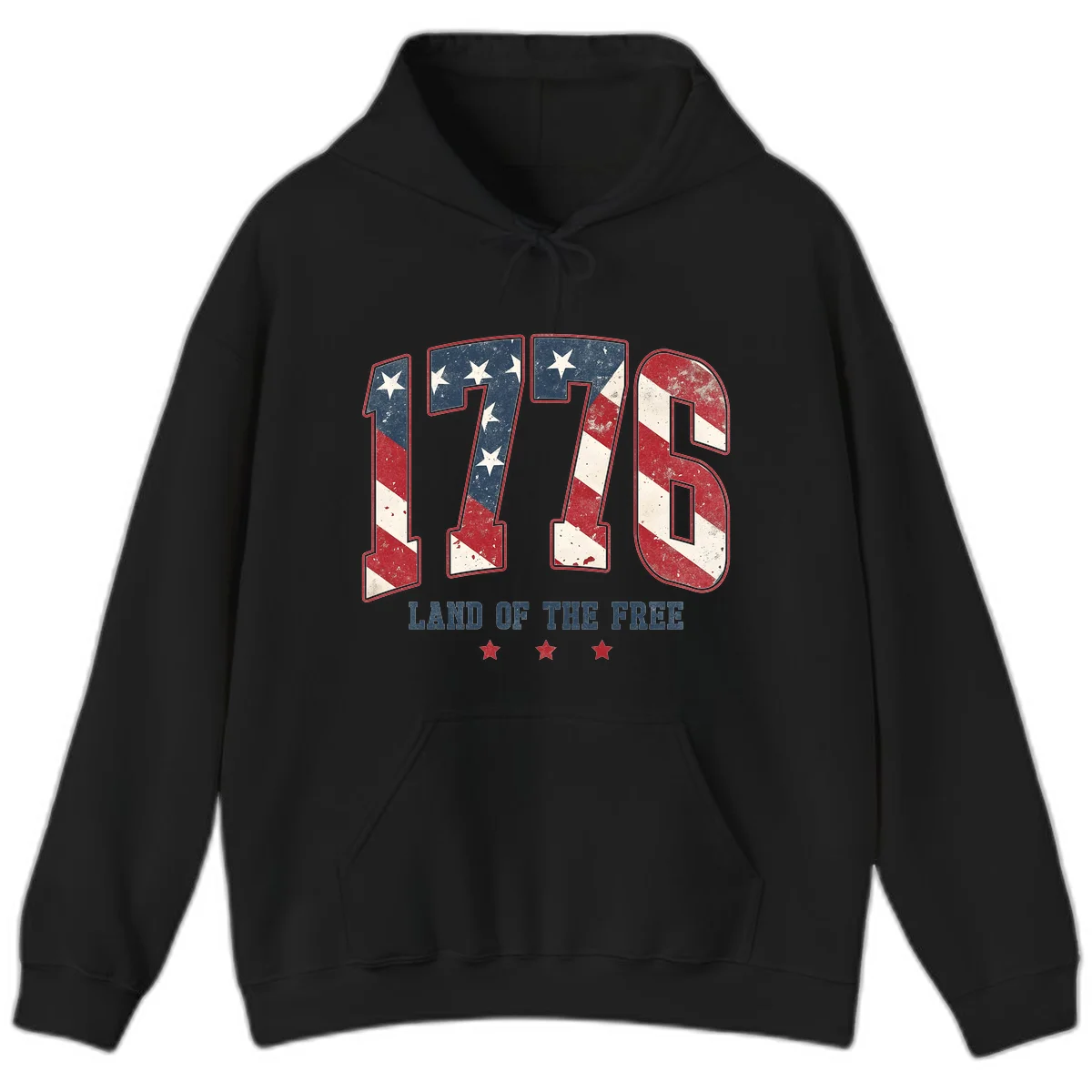Vintage 1776 Land Of The Free Hoodie in Black