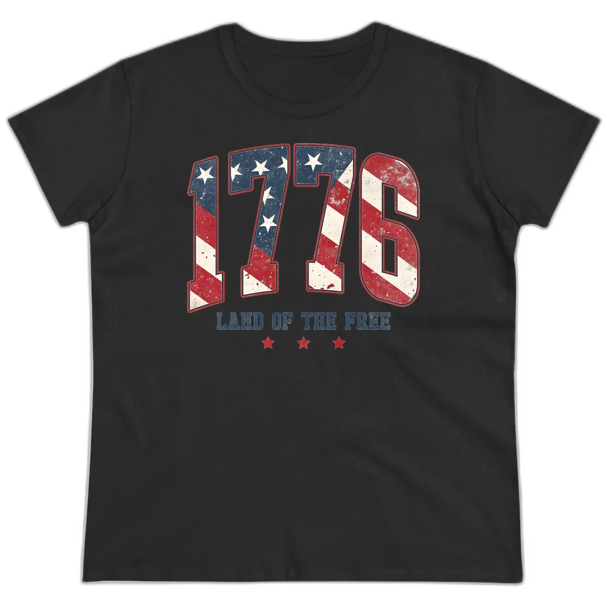 Vintage 1776 Land Of The Free Ladies Tee in Black