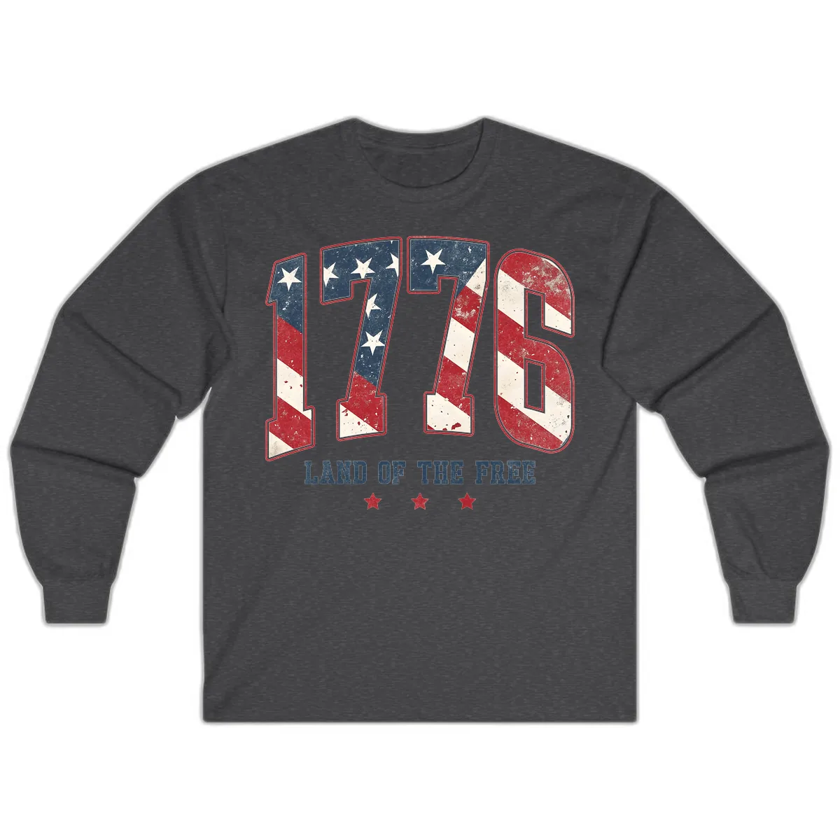 Vintage 1776 Land Of The Free Patriotic Design Long Sleeve in Dark Heather