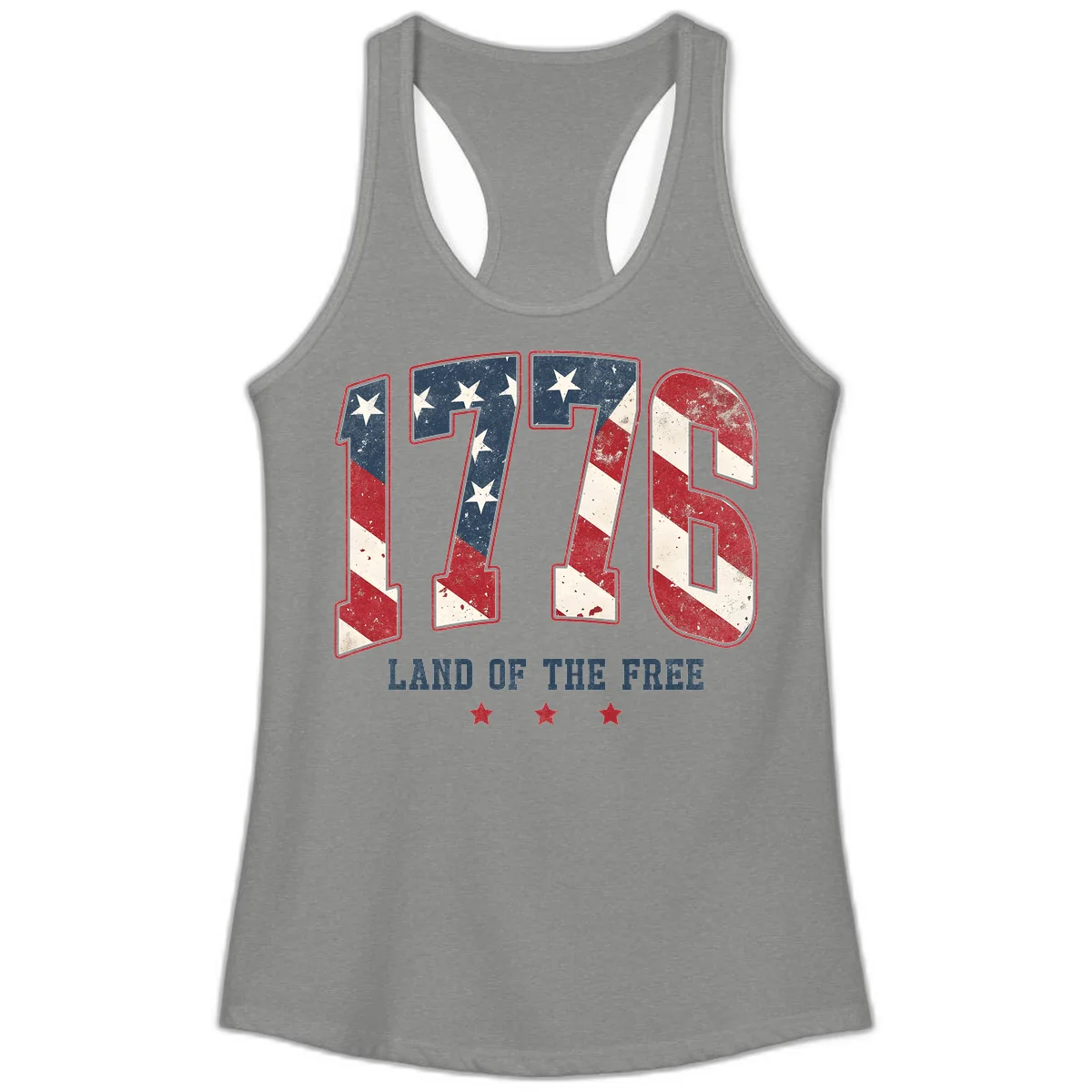 Vintage 1776 Land Of The Free Ladies Tank in Heather Grey