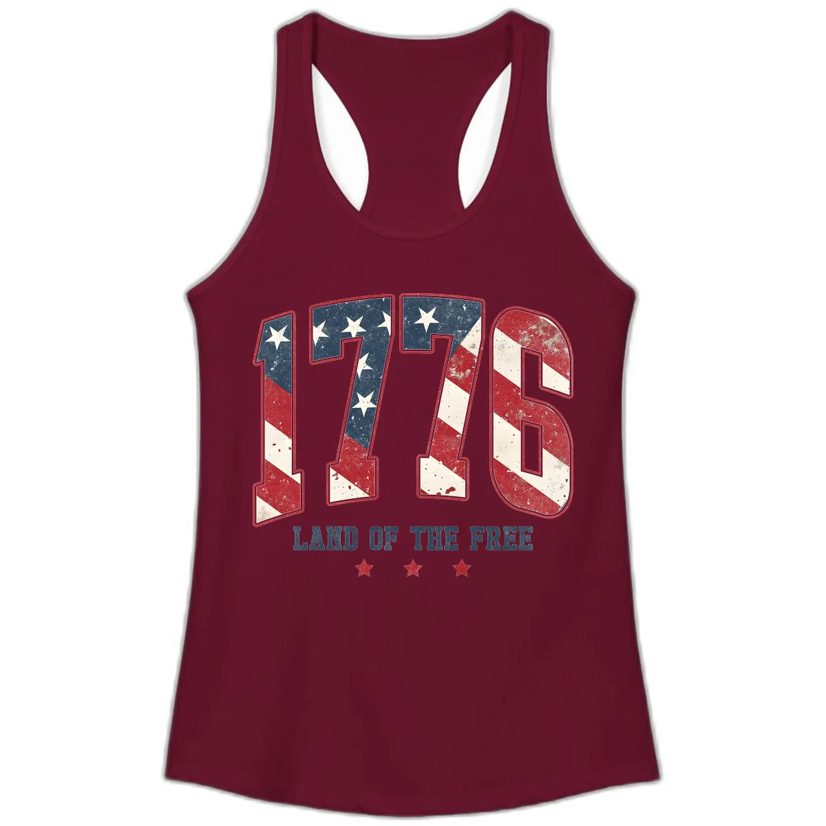Vintage 1776 Land Of The Free Patriotic Design Ladies Tank in Solid Cardinal Red