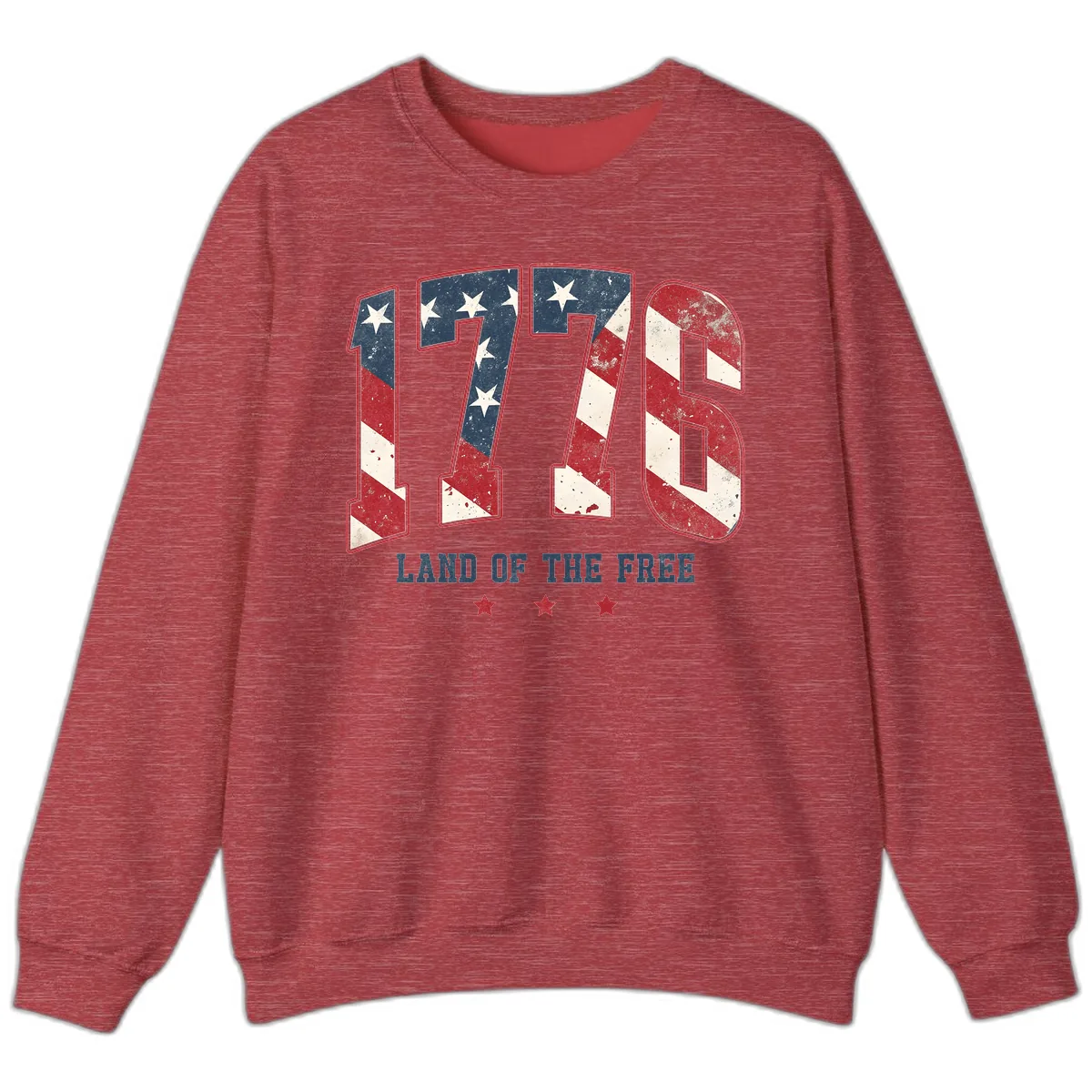 Vintage 1776 Land Of The Free Patriotic Design Sweatshirt in Heather Scarlet Red
