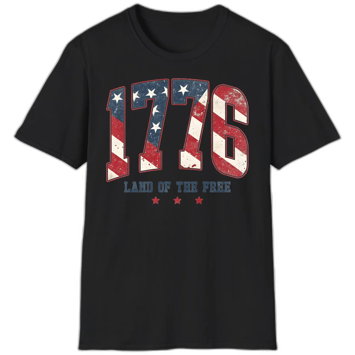 Vintage 1776 Land Of The Free Patriotic T-Shirt in Black