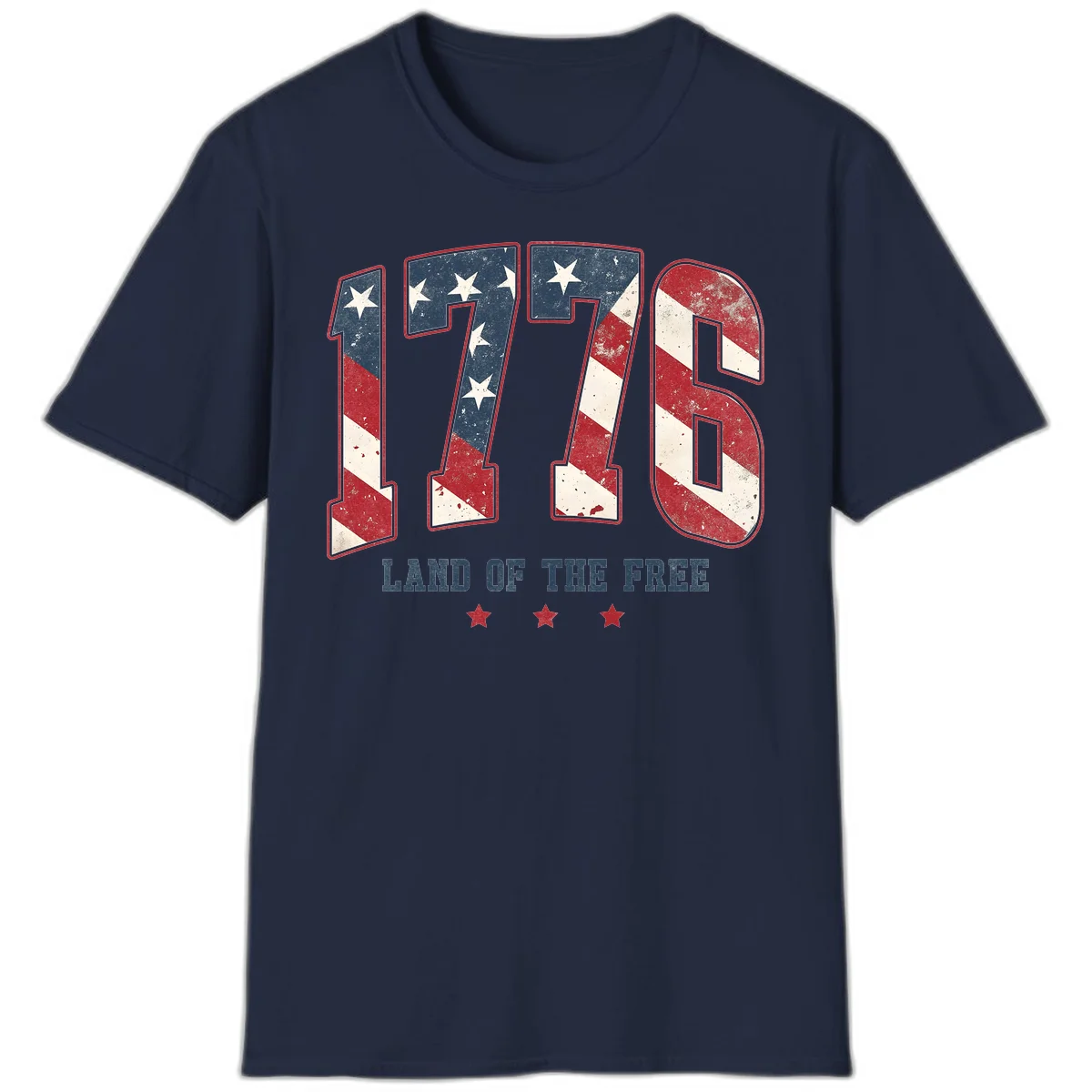 Vintage 1776 Land Of The Free Patriotic T-Shirt in Navy