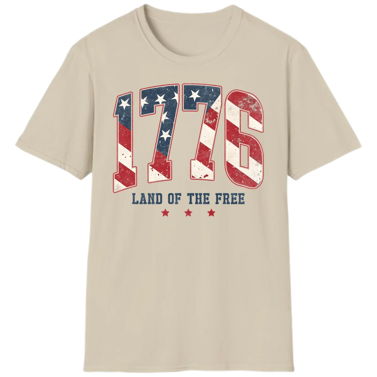 Vintage 1776 Land Of The Free Patriotic T-Shirt in Sand