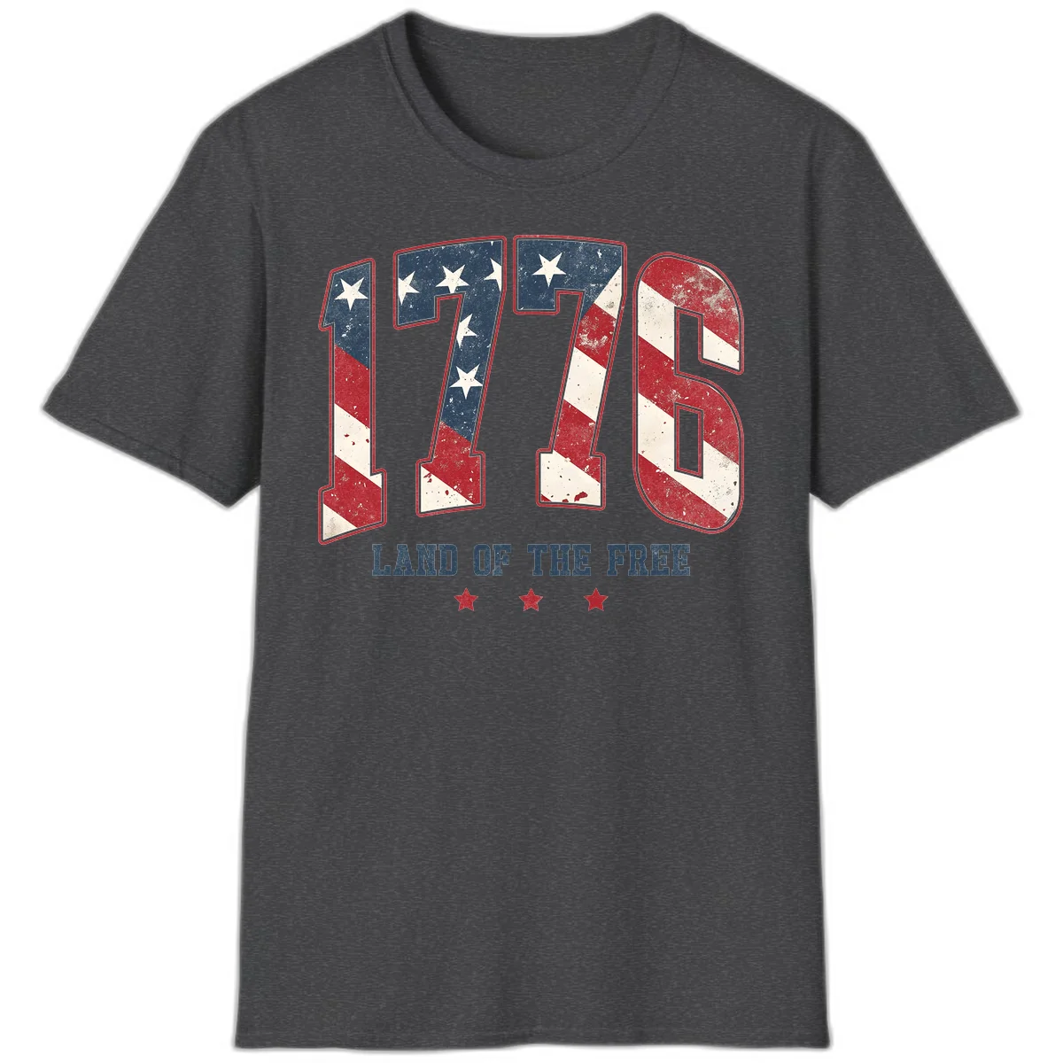 Vintage 1776 Land Of The Free Patriotic T-Shirt in Dark Heather