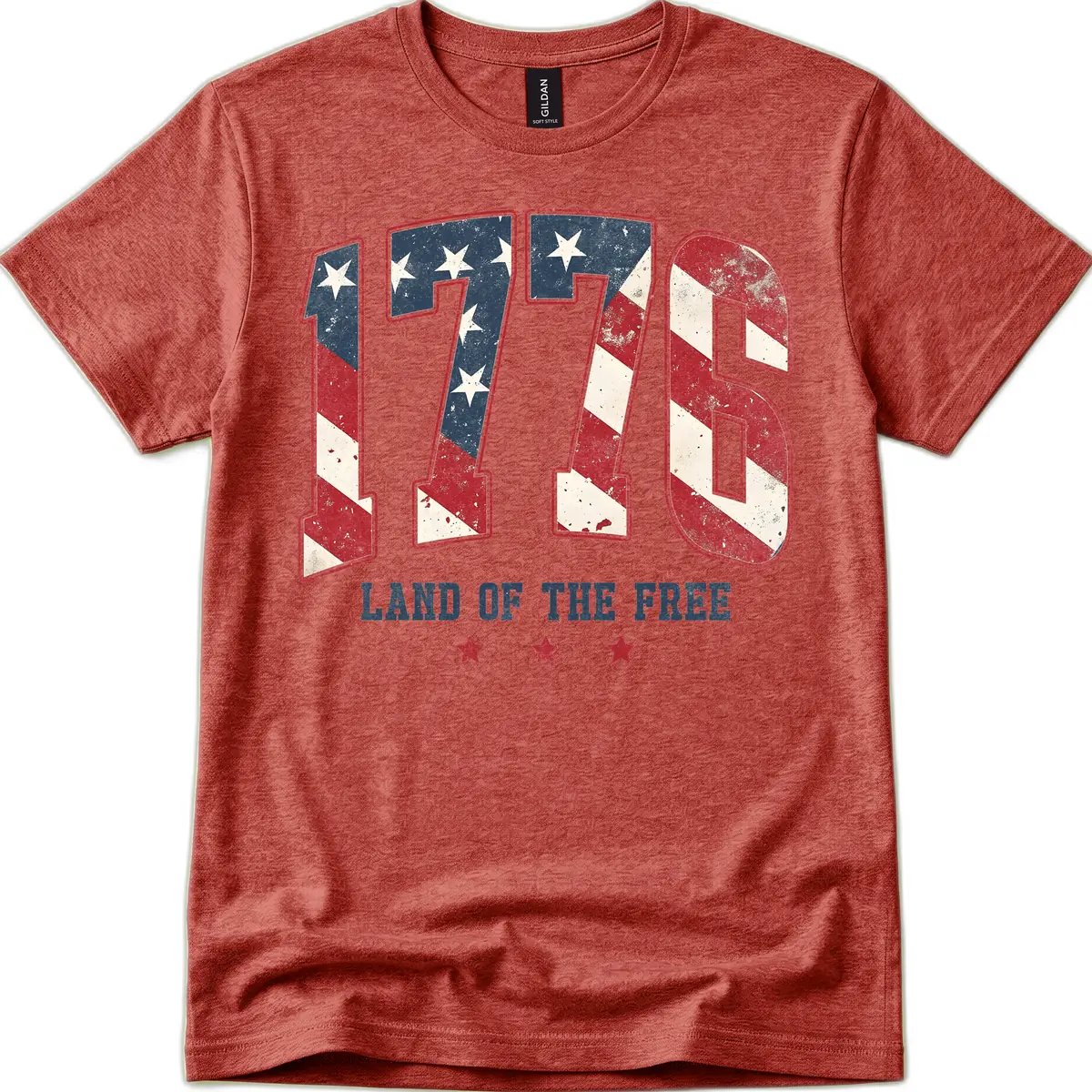 Vintage 1776 Land Of The Free Patriotic Design T-Shirt in Heather Cardinal