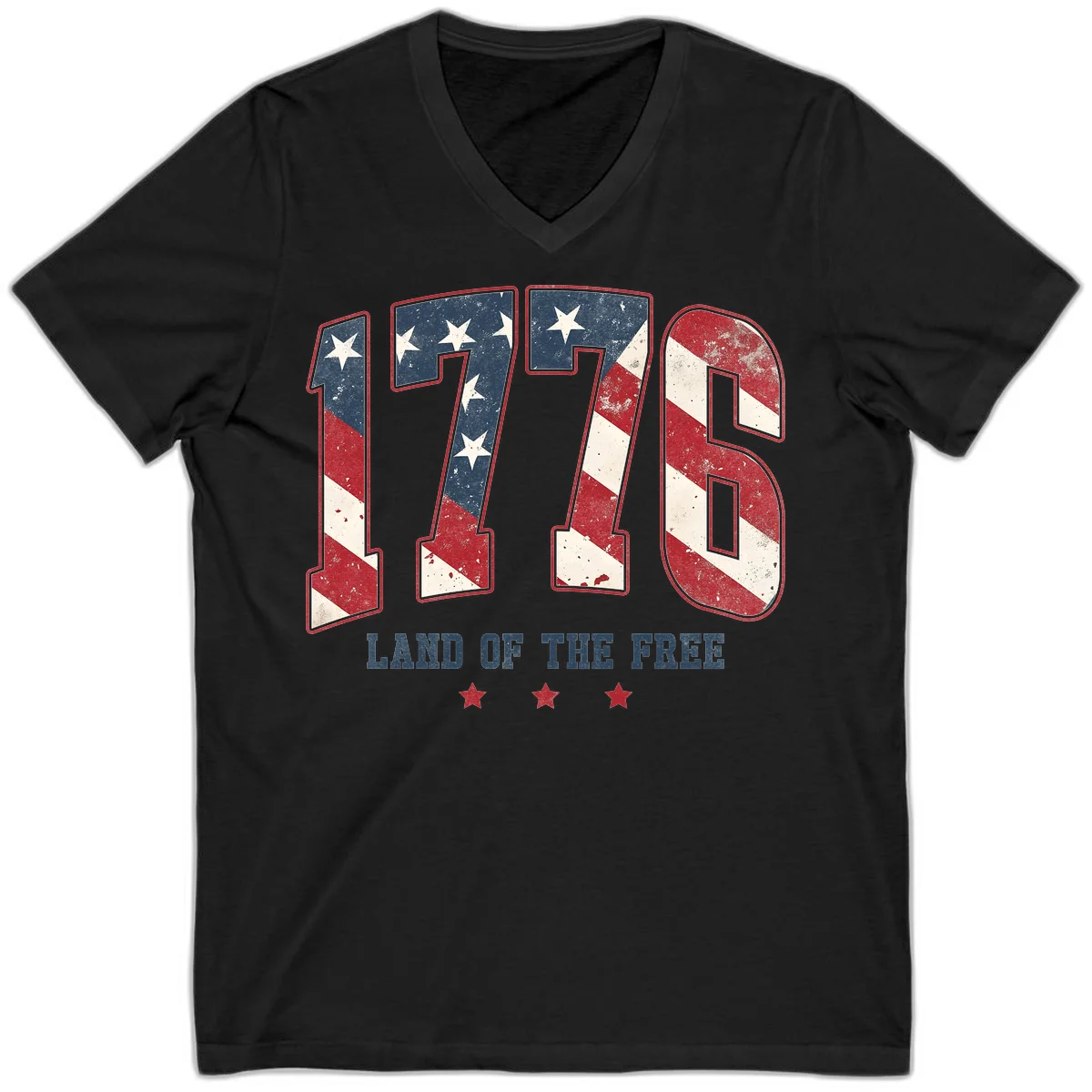 Vintage 1776 Land Of The Free V-Neck in Black