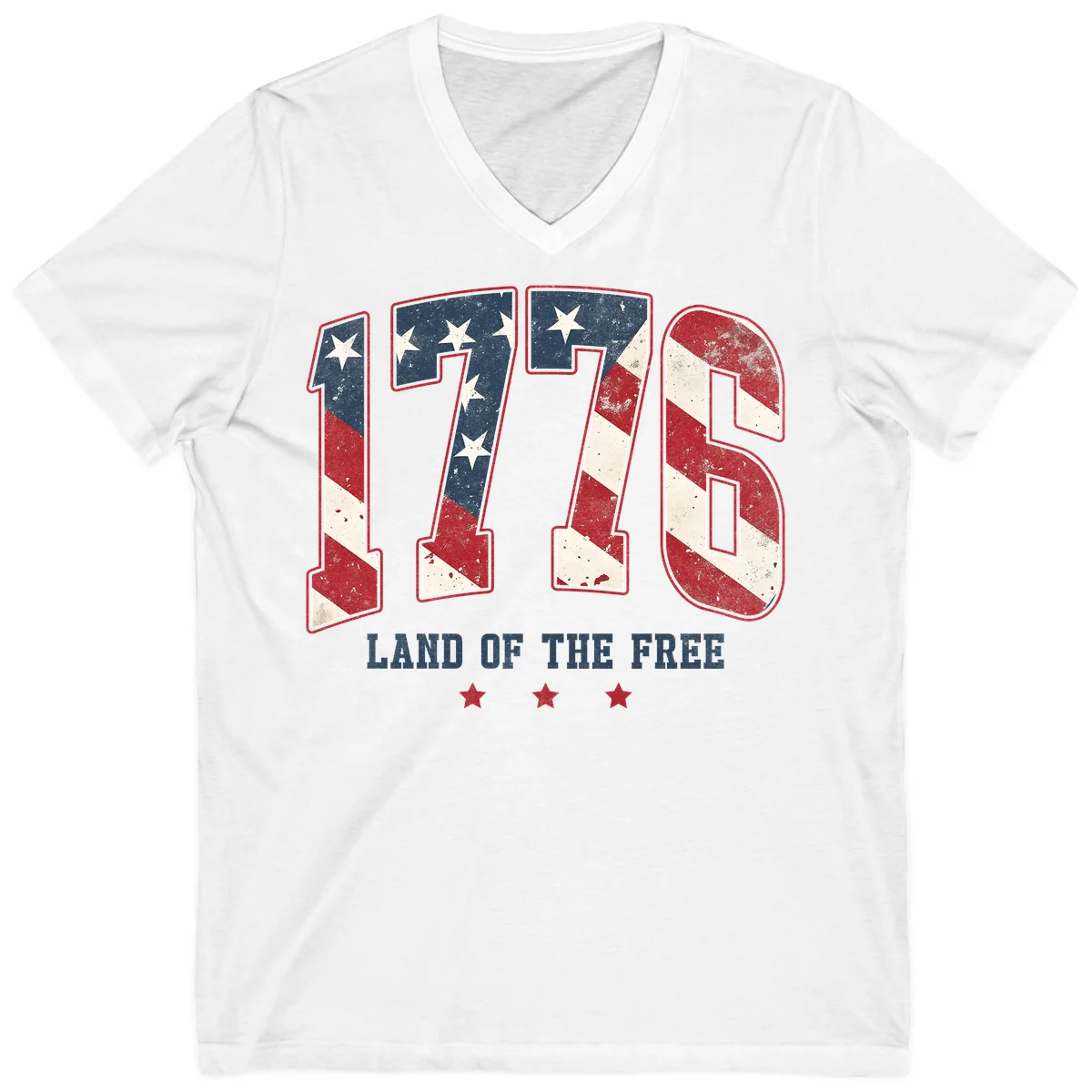 Vintage 1776 Land Of The Free V-Neck in White