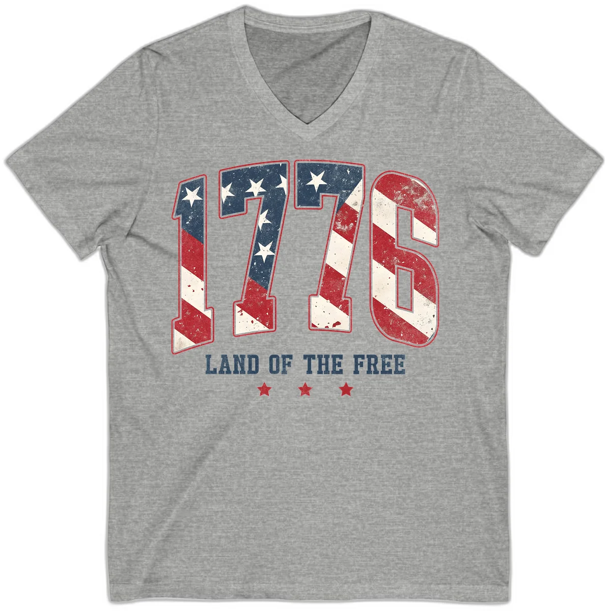 Vintage 1776 Land Of The Free V-Neck in Athletic Heather