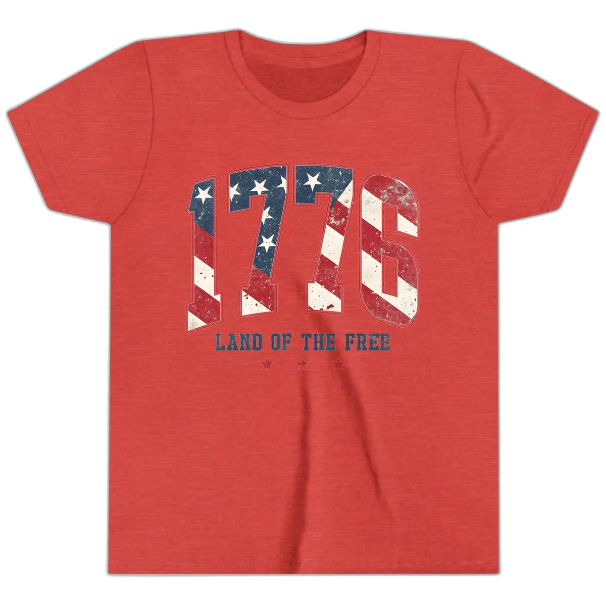 Vintage 1776 Land Of The Free Patriotic Design Youth T-Shirt in Heather Red