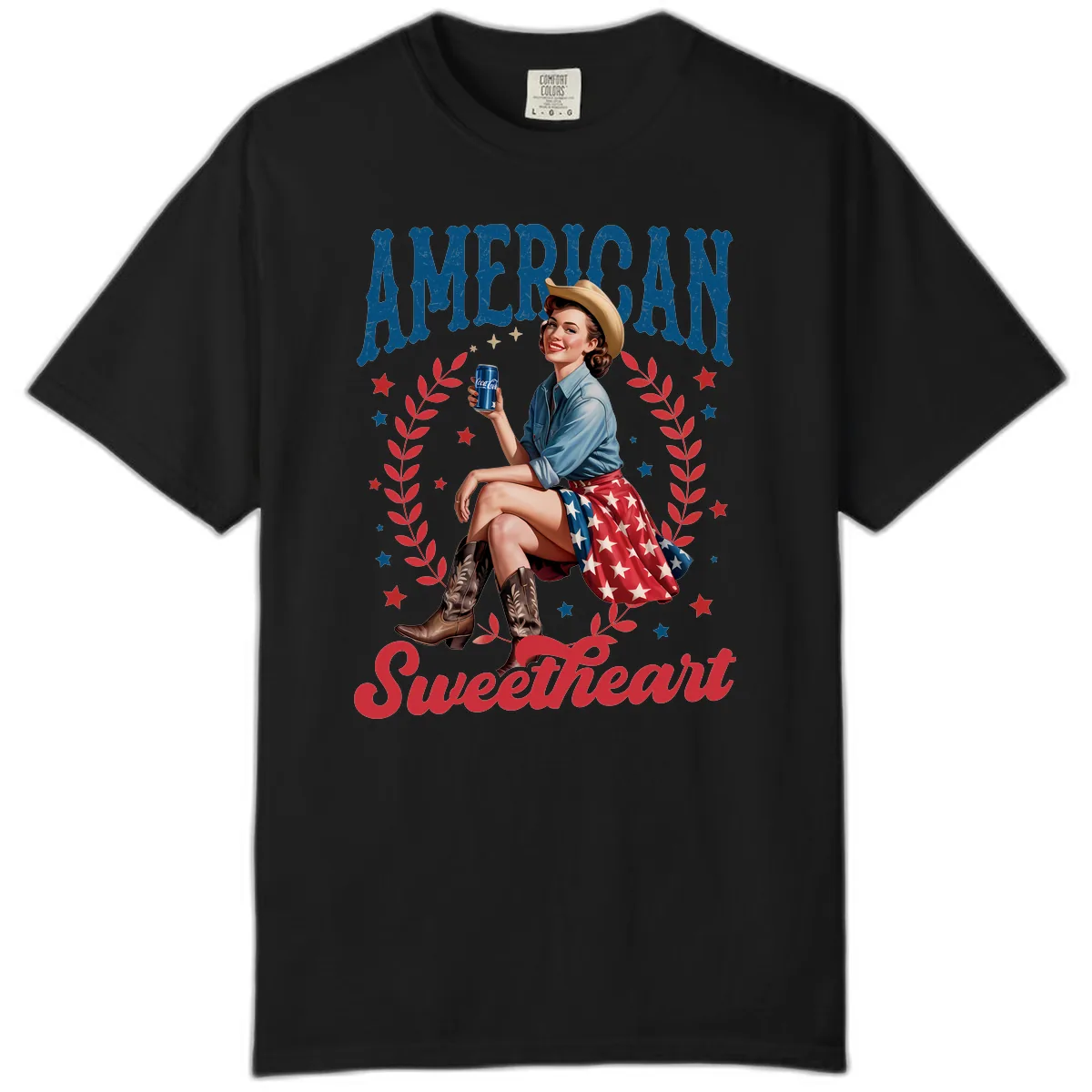 American Sweetheart Pin-Up Patriotic Design Comfort Color in Black