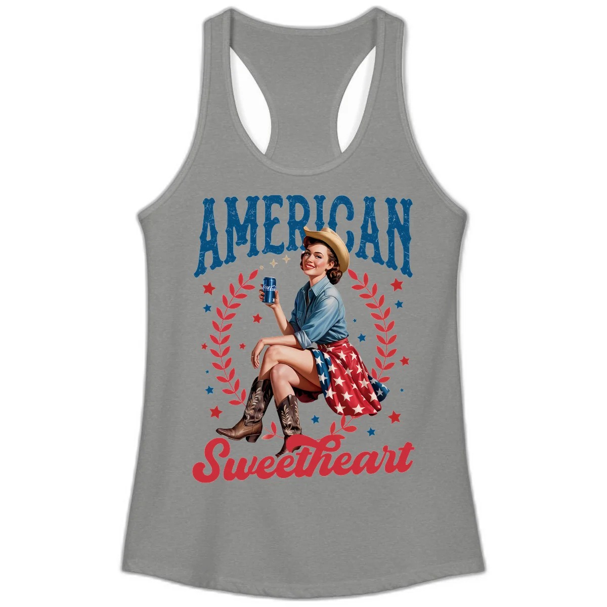 American Sweetheart Pin-Up Ladies Tank in Heather Grey